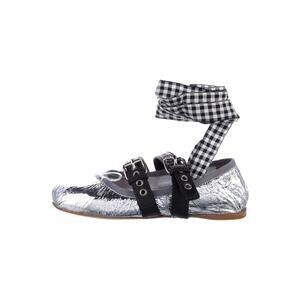 MIU MIU  Leather Plaid Print Tie-Up Ballet Flats - 36 1/2